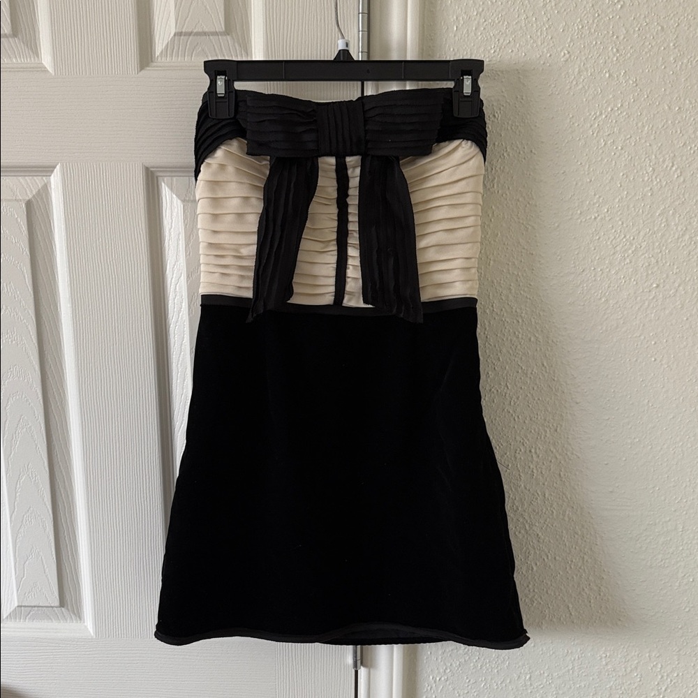LoveShackFancy Black and Cream mini Dress with Bow
